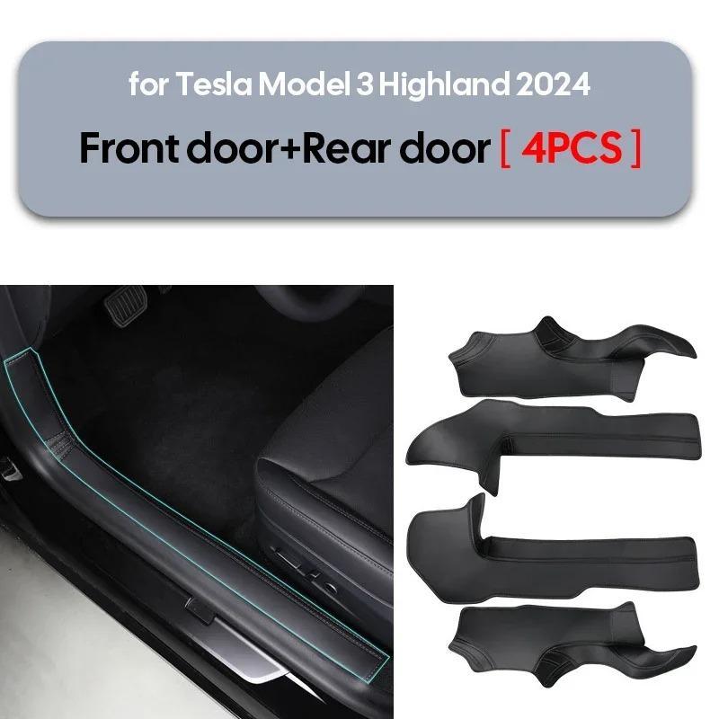 For Tesla New Model 3 Highland 2025 Front Rear Door Sill Pad Door Welcome Pedal Threshold Strip Nappa Leather Car Accessories