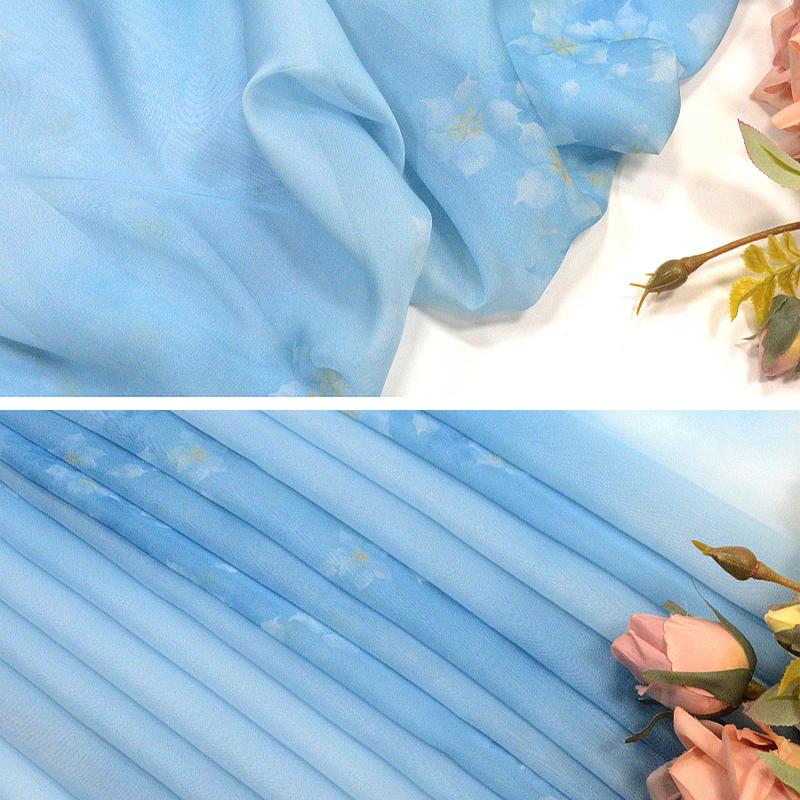 Chinese Style Small Pear Flower Tie-dye Printing Chiffon Fabric For Diy Sewing Craft Cheongsam Hanfu Dress Stage Costume Fabric