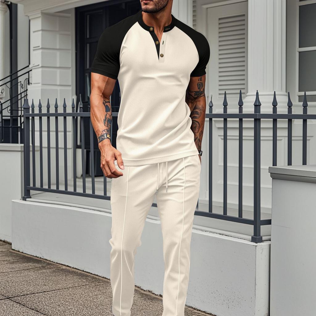 Summer Men's Casual Round Neck Short Sleeved Pants Set