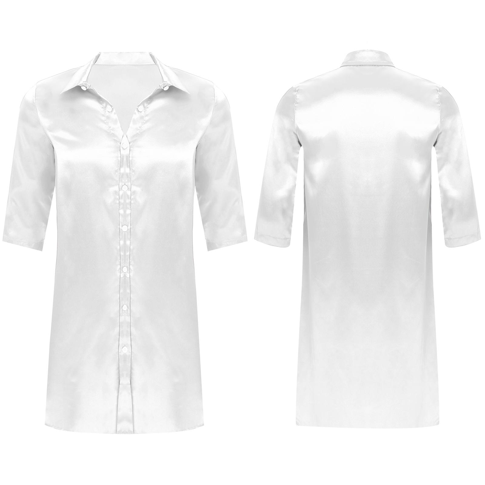 

Чоловічий розкішний атласний одяг для сну, нічна сорочка, нічний халат, піжама з вигнутим подолом, одяг для сну Сіссі, домашній одяг, костюм для ванної кімнати білий