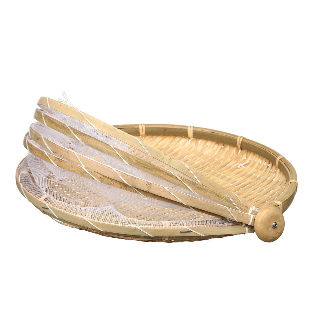 Bamboo Bread Basket Storage Display Basket Cover Net Dustproof Dishes Fruit Tray