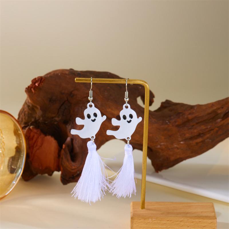 Halloween Cartoon Luminous Ghost Stud Earrings for Women Cute Tongue Popping Little Ghost Pumpkin Tassel Earrings Party Jewelry