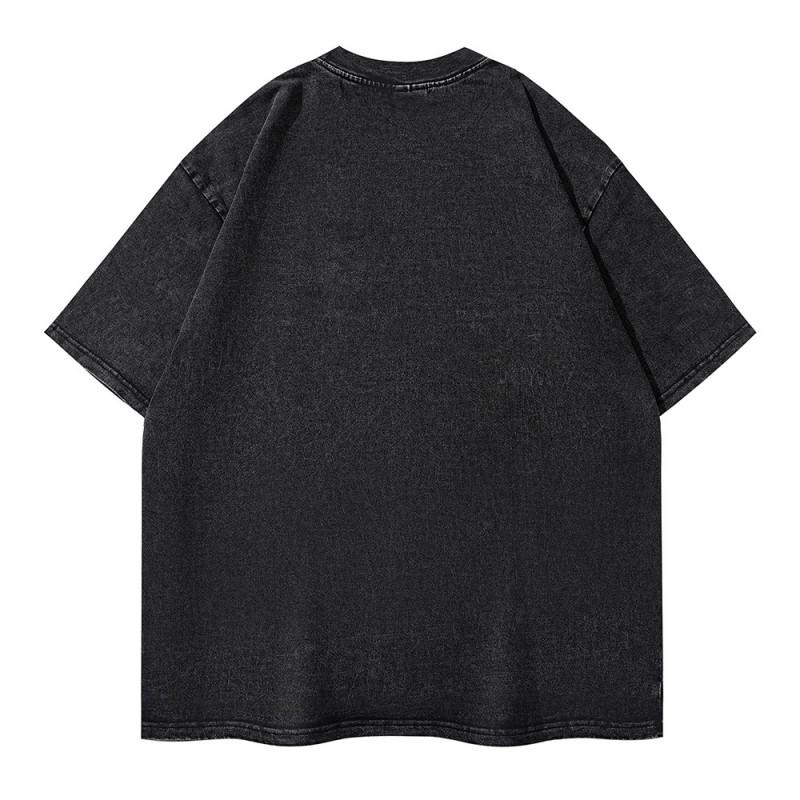 Heavyweight Washed Vintage Graphic Tee Mens Oversized Crew Neck Streetwear Short Sleeve Cotton T-Shirt