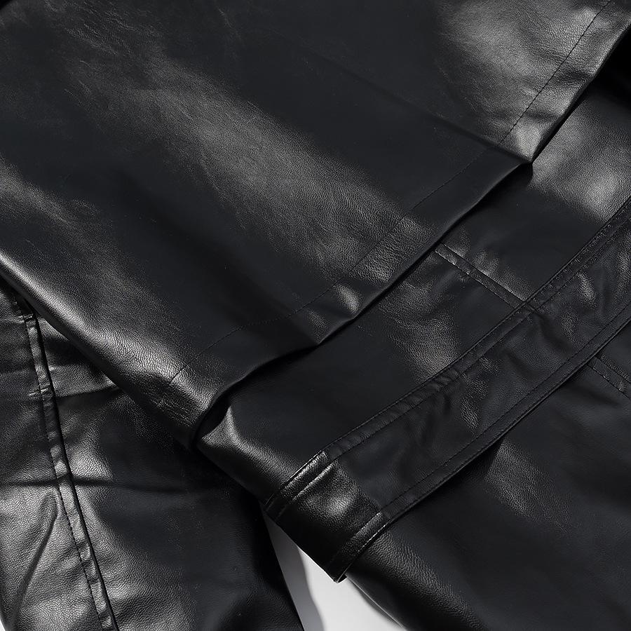 European and American Women's Faux Leather Fashion Trench Coat Jacket