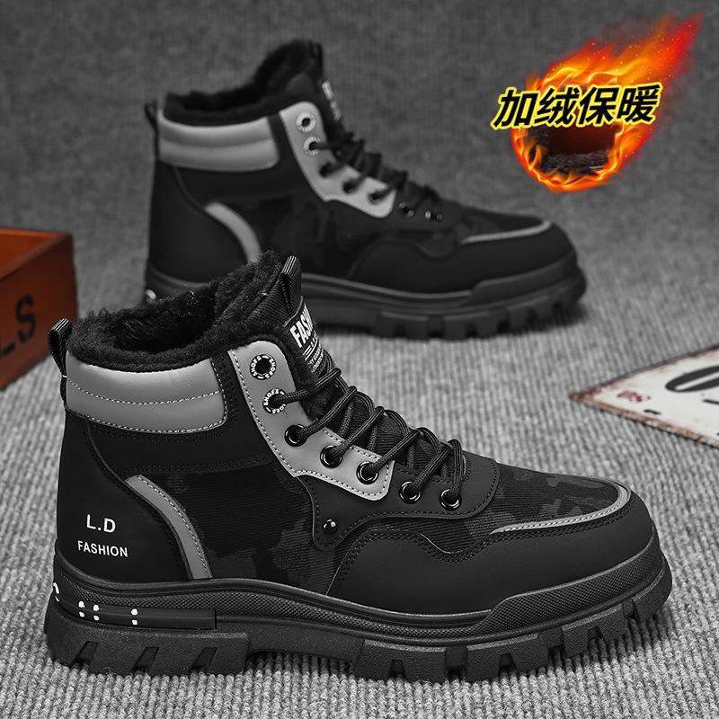 

Winter New Men s Martin Boots High-top Plus Velvet Thickened Warm Cotton Shoes Fashionable Work Boots 39 чёрный