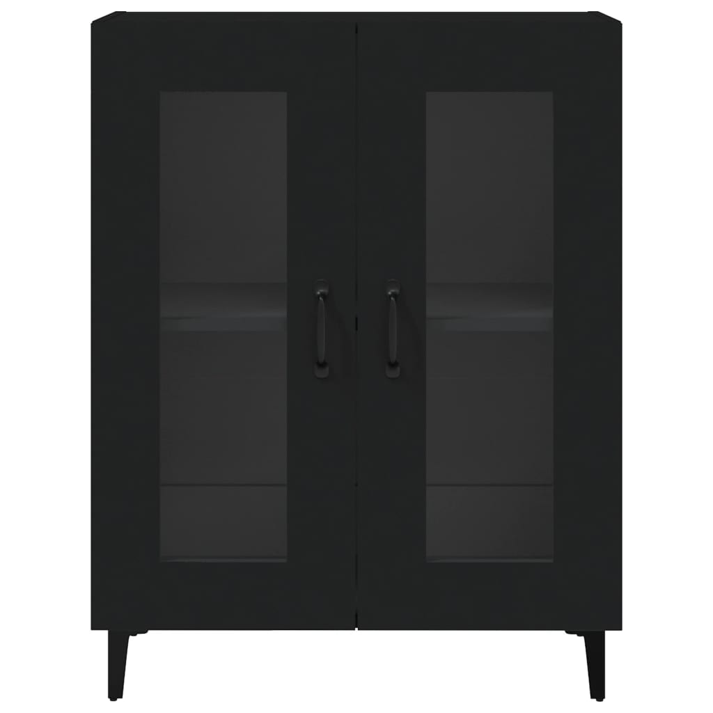 Entrance Side Cabinet / Sofa Sideboard / Living Room Storage Cabinet / Bathroom Shelf with Transparent Double Door Design, Black 69.5x34x90 Cm