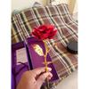 GIFT Red Rose Flower with Golden Leaf with Gift Box with Carry Bag 29 cm x 10 cm x 10 cm