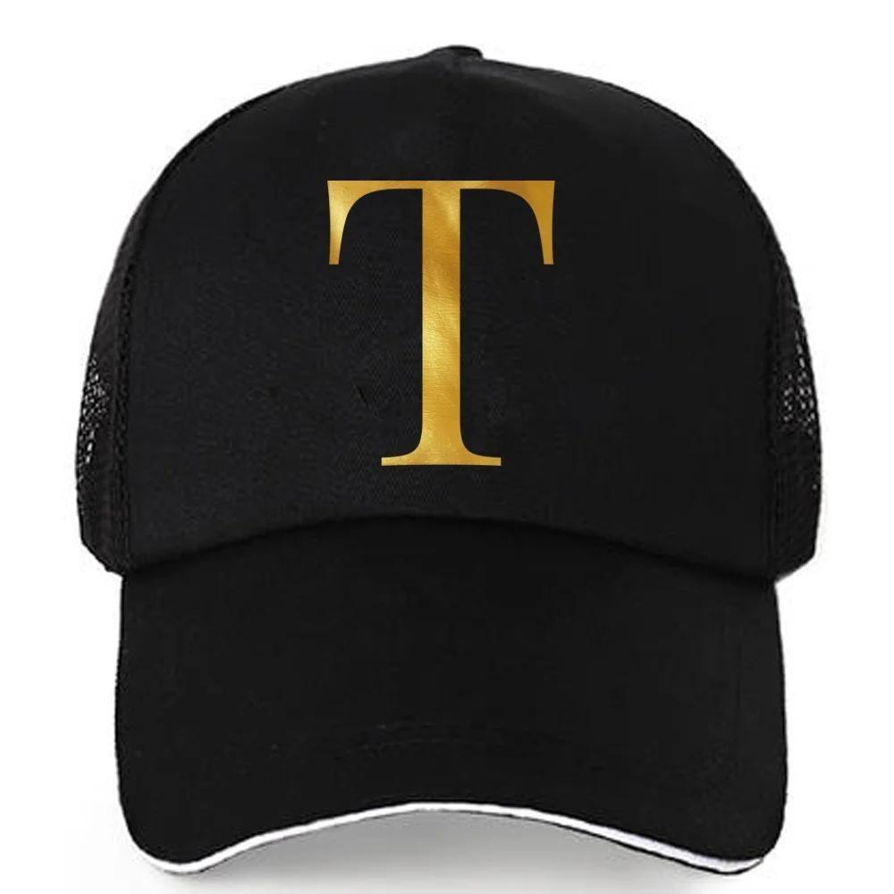 1pc AmaBe Hip-Hop Baseball Cap with Golden Letter Print, Adjustable Hook & Loop Closure, Breathable Mesh Back, Lightweight Stret