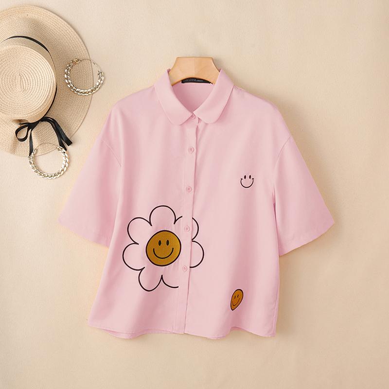 ZANZEA Blusa Casual de Mujer con Cuello Vuelto, Manga Corta Suelta y Estampado