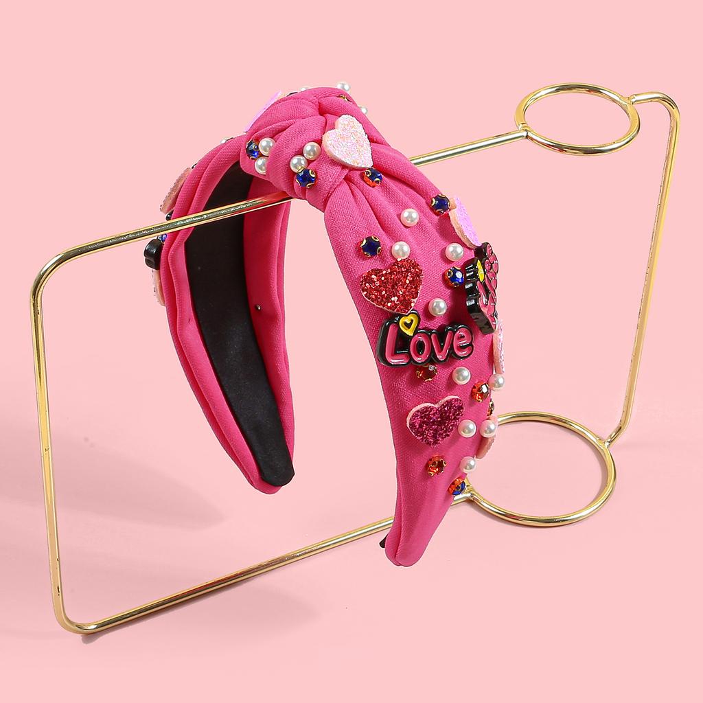 Fashion Valentine's Day Headbands for Women Glitter Heart Letter Hairbands Crystal Pearl Headband for Party Hair Accessories