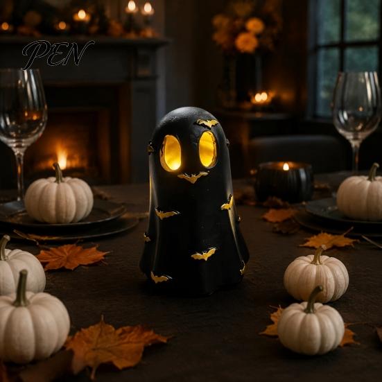 Niche Home Decor Halloween Ghost Decoration, Cute Light Up Figurine, Spooky Resin Glowing Figurine Statue with LED for Shelf Mantel Indoor Unique