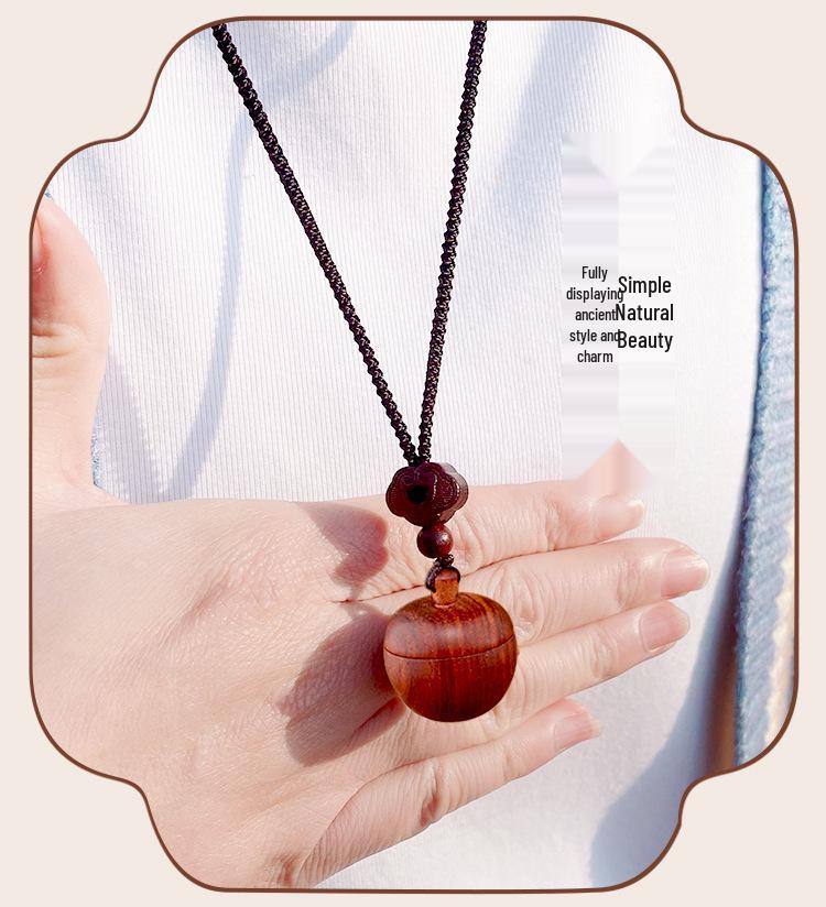 Ethnic Sandalwood Apple Pendant Necklace, Long Wooden Accessory for Women & Men, Openable Sweater Chain