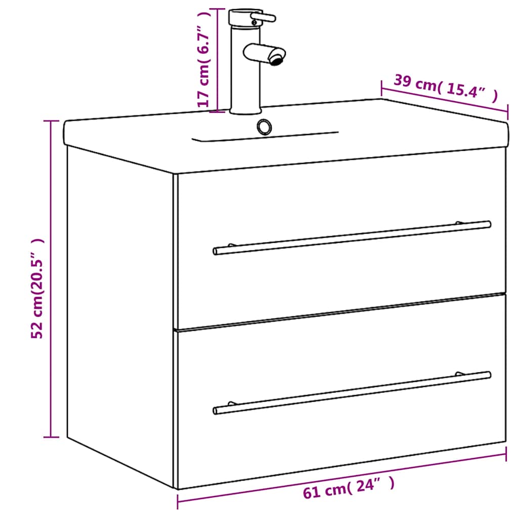 Bathroom Vanity Unit with Built In Basin Grey Sonoma Oak