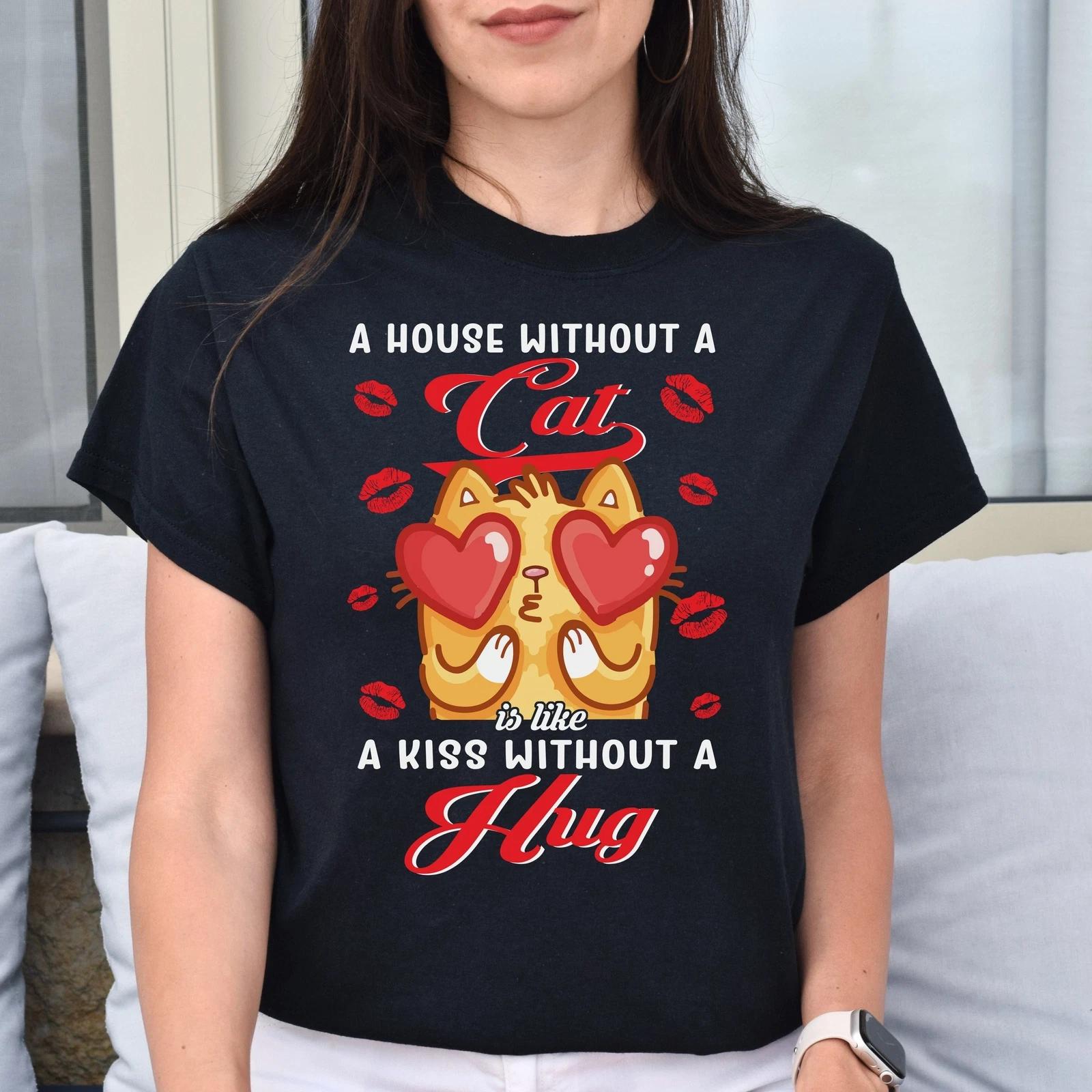 A house without a cat is like a kiss without hug Unisex shirt Black Dark Heather M