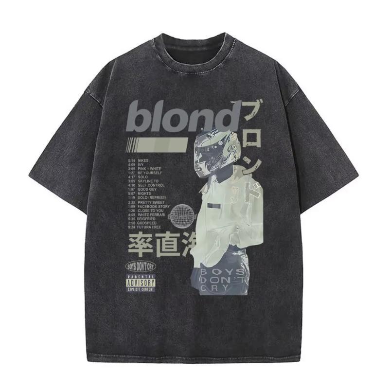 Washed Vintage Rapper Frank Oversized Tshirt Blond Graphic Tshirts Unisex Women Ocean Hip Hop T Shirt Unisexs Fashion Casual Tees