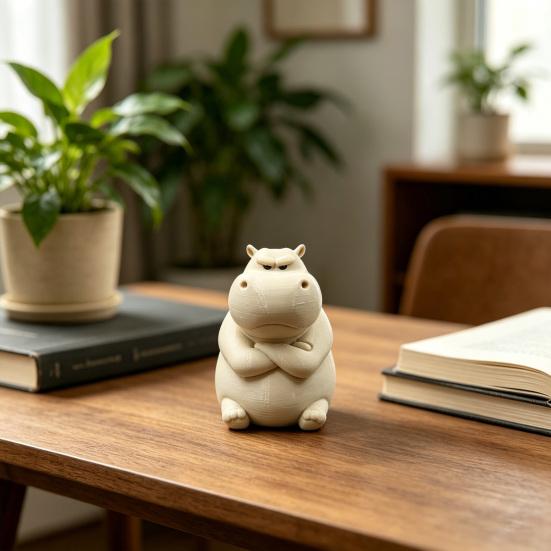 Hippo Figurine 3D Printed Cute Angry Hippopotamus Statue Collectible Animal Ornament for Home Office Desktop Car Decor