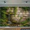 2D Natural Mossy Stone Wall Waterfall Backdrop, 2D Flat Printing Background Cloth for Outdoor Party & Photo Shoot