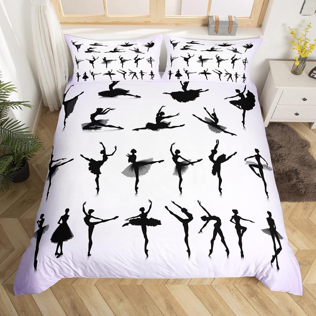 Danslakan Set King Size, Täckesöverdrag med Balettdans Tema, Balettprinsessa Dansare Sängkläder Set för Flickrum Inredning