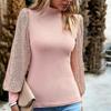 Women's Autumn and Winter Half High Neck Long Sleeve Pullovers Sequined Patchwork Knitted Top Female Long Sleeve Tops