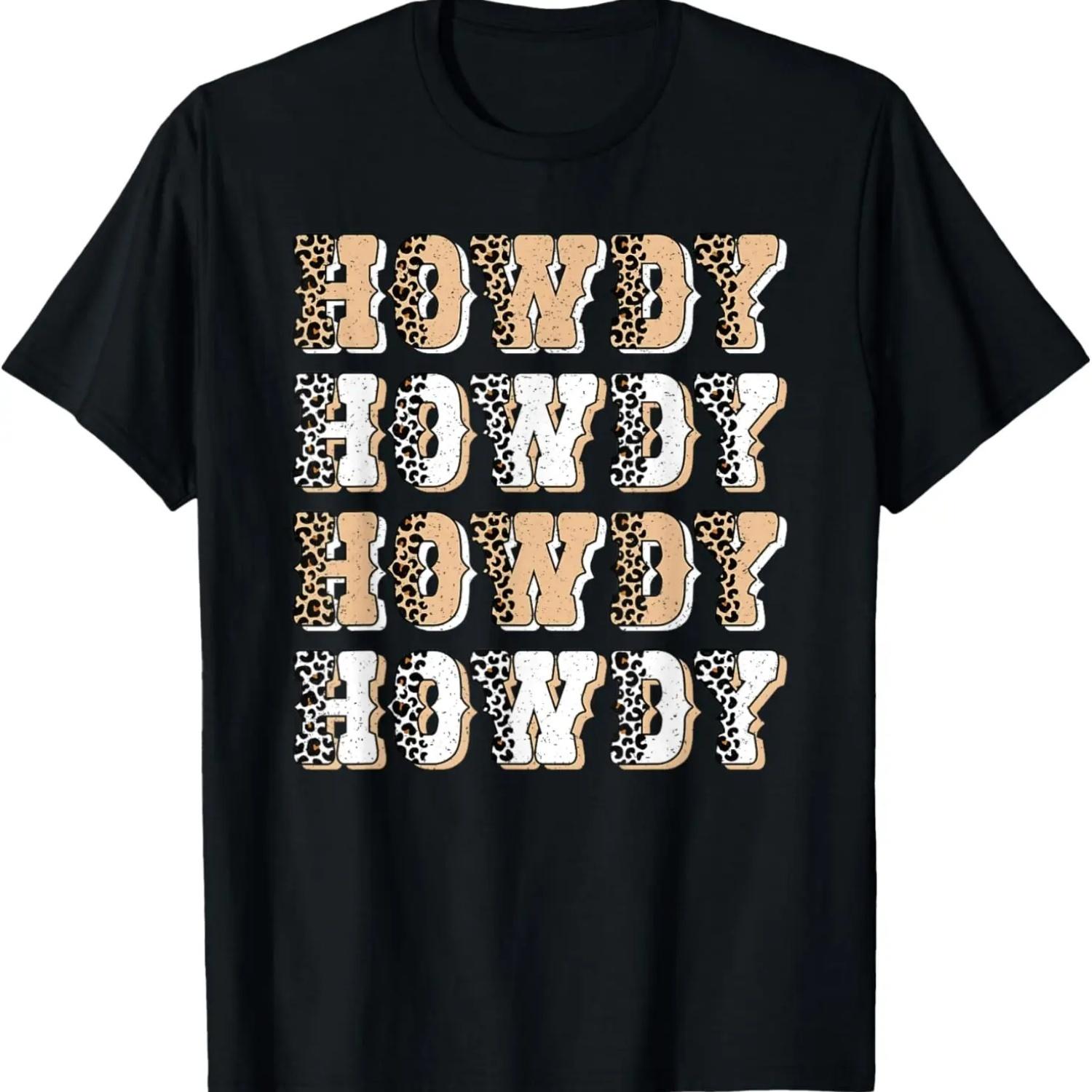 Howdy Cow Print Western Country Cowgirl Cowboy Texas Rodeo T-Shirt S чёрный