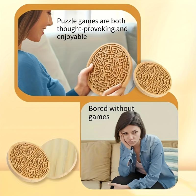 Bamboo Balance Board,Round Wooden Maze With Steel Balls,2 Metal Ball Challenges and Puzzle Games for Brain Training, Suitable for Seniors and Families