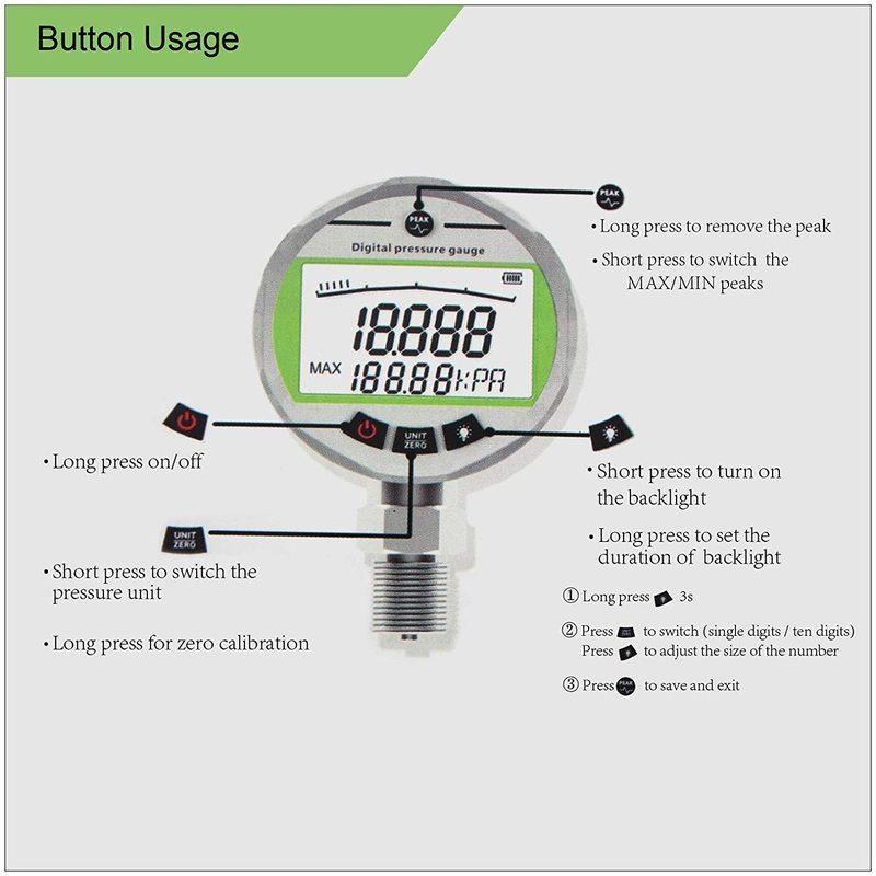 25MPA 3600PSI Digital Pressure Gauge With NPT1/4 G1/2 M10*1 Interface 1%FS Accuracy Hydraulic Air Gas Water Oil Pressure Gauge