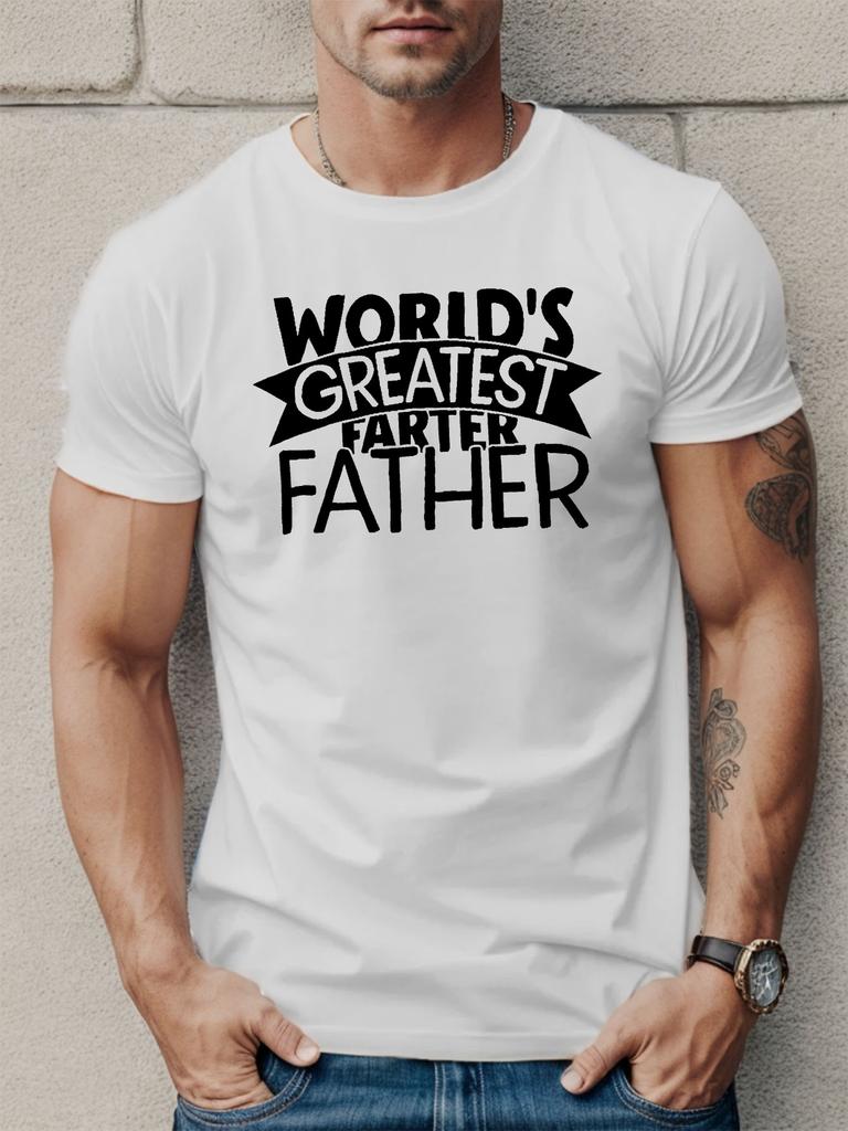 Europeisk Storlek Världens Bästa Fislätande Pappa" Herr T-shirt - Avslappnad Kortärmad, Andningsbar Bomull, Sommar T-shirt med Geometriskt Mönster