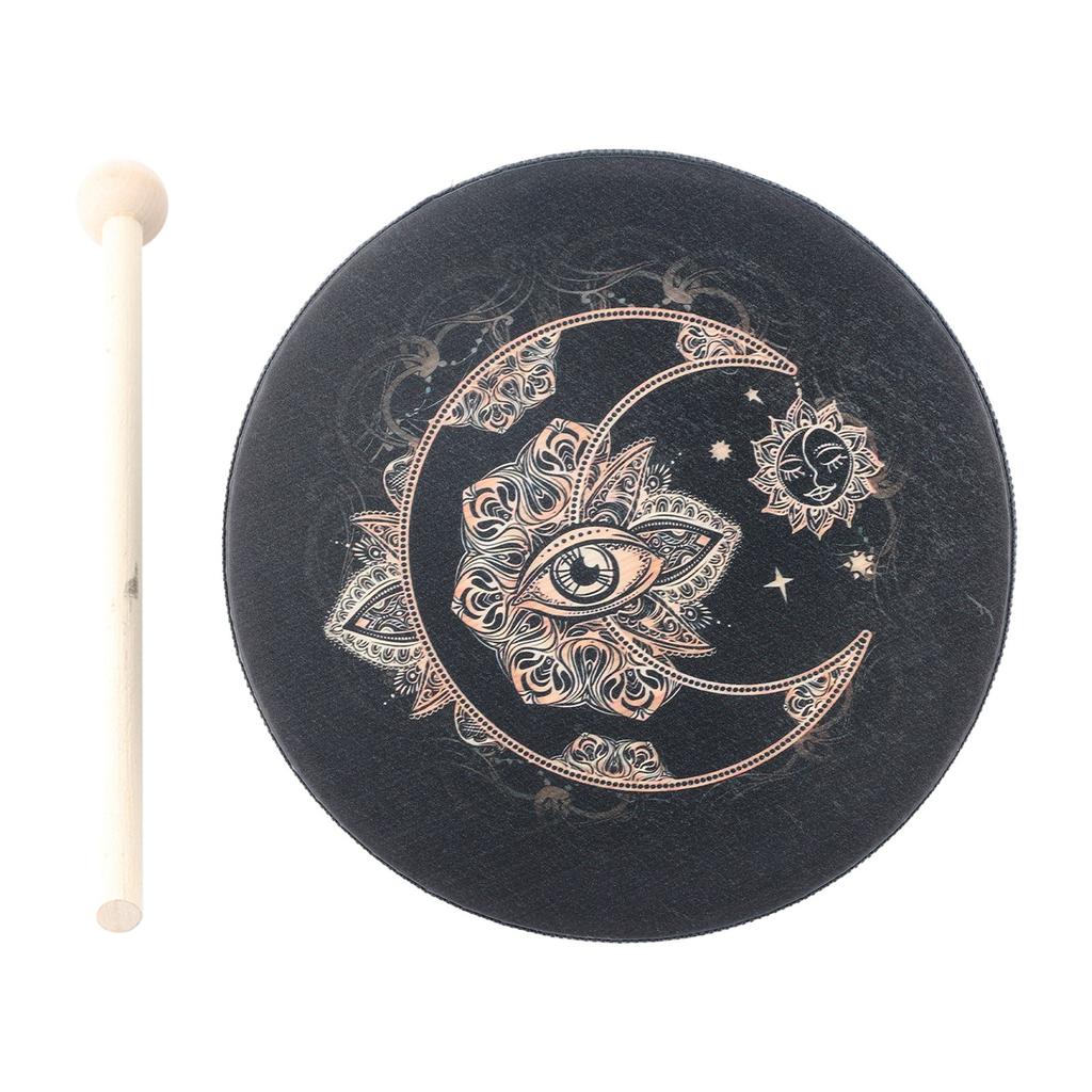 Shaman Meditation Moon Drum Vintage Distinctive Shaman Drum with Wood Stick for Sound Healing Instrument Black