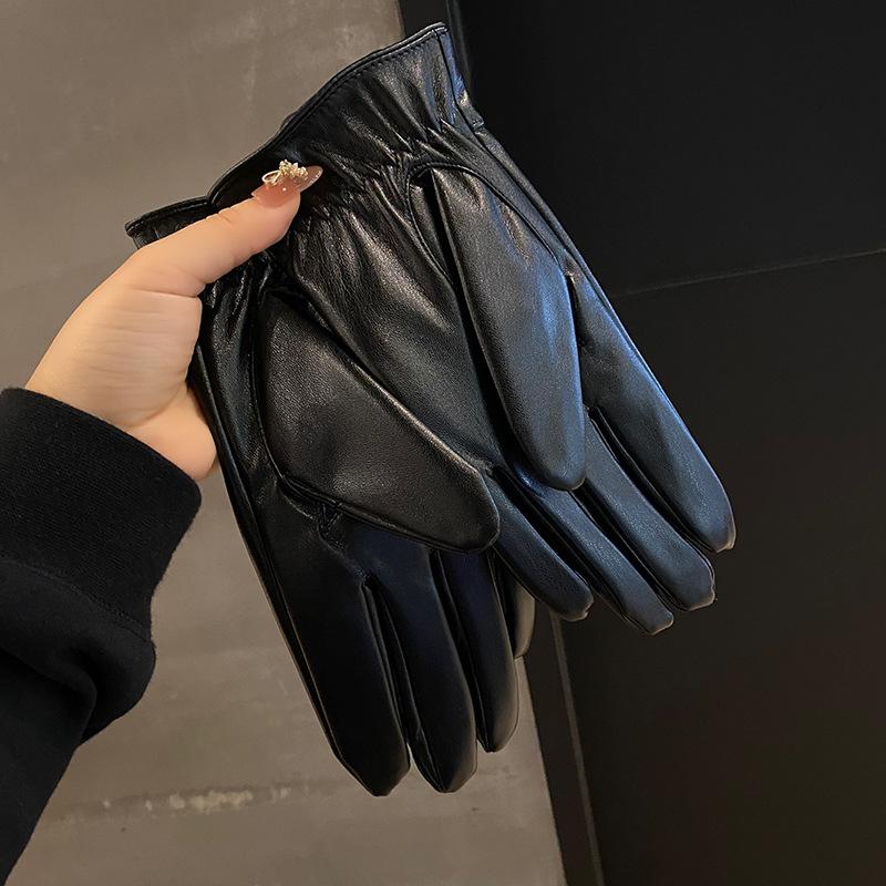 Leather Gloves Men's Riding and Driving Velvet Thickening Warm Waterproof Windproof Thin Winter Motorcycle Gloves Touch Screen