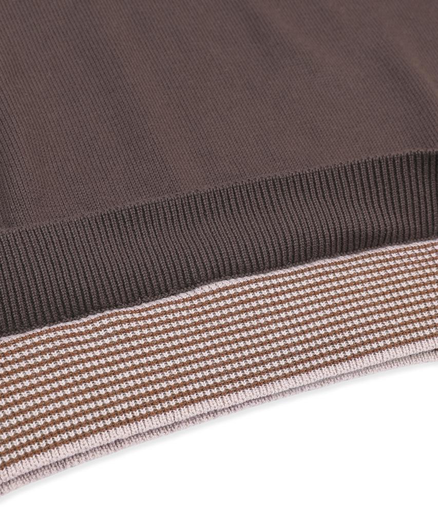 XTONZ Xtk180 Striped Layered V-Neck Pullover Knit (Brown)