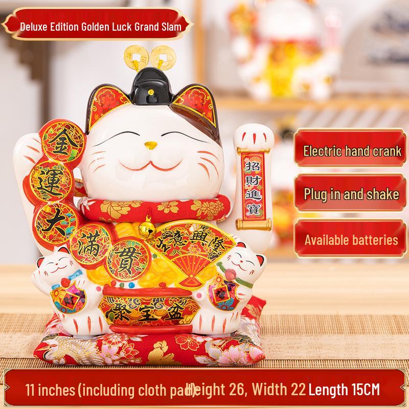 Large Waving Hand Lucky Cat Ornament - Cashier Desk Home Decor Gift