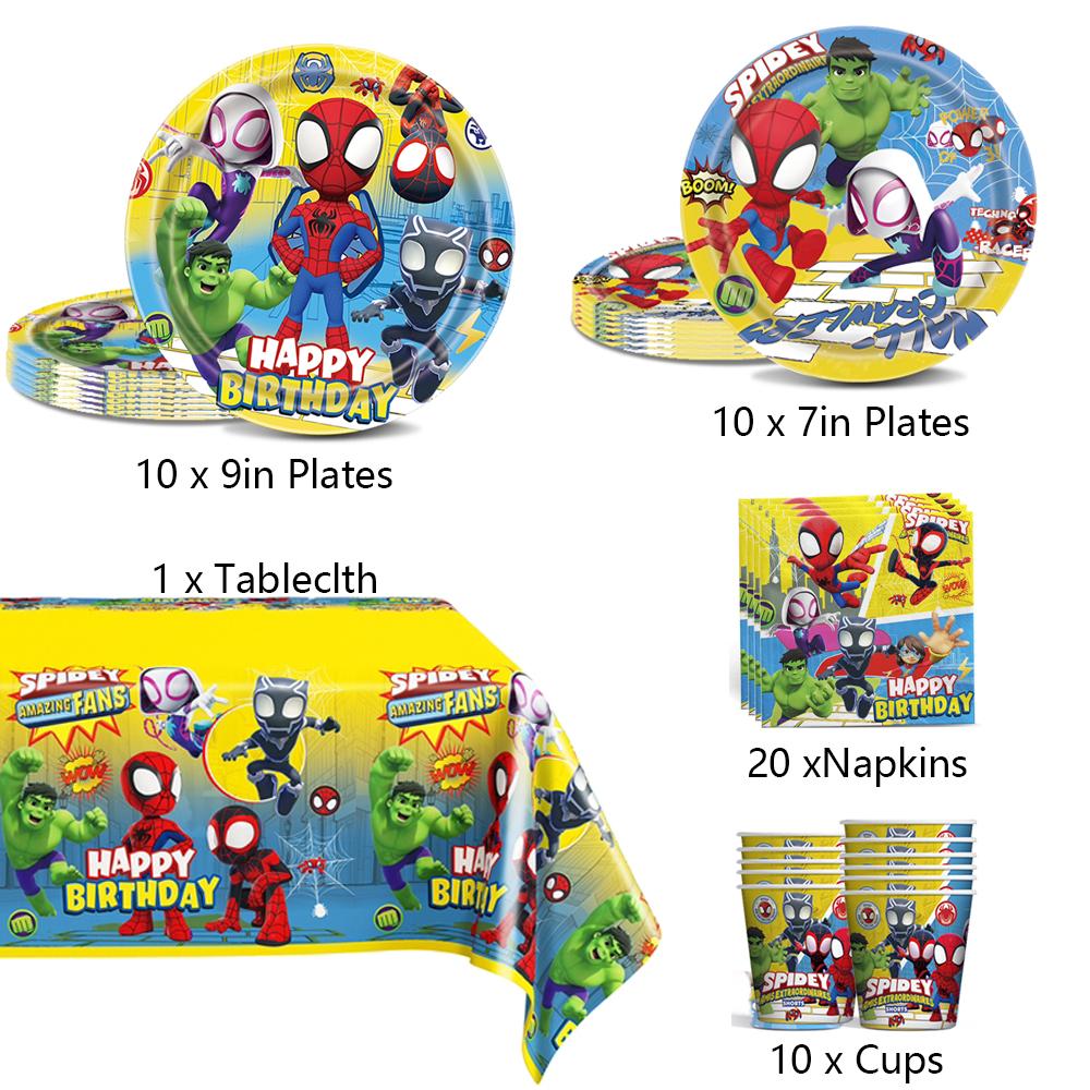 51pcs Spiderman Superhero Tableware Includes Plates Cups Napkins Tablecloth