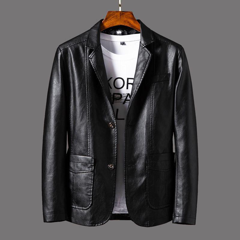 Men's Slim Fit Korean Style Leather Jacket - Trendy Business Outerwear for Autumn/Winter Motorcycle Fashion.