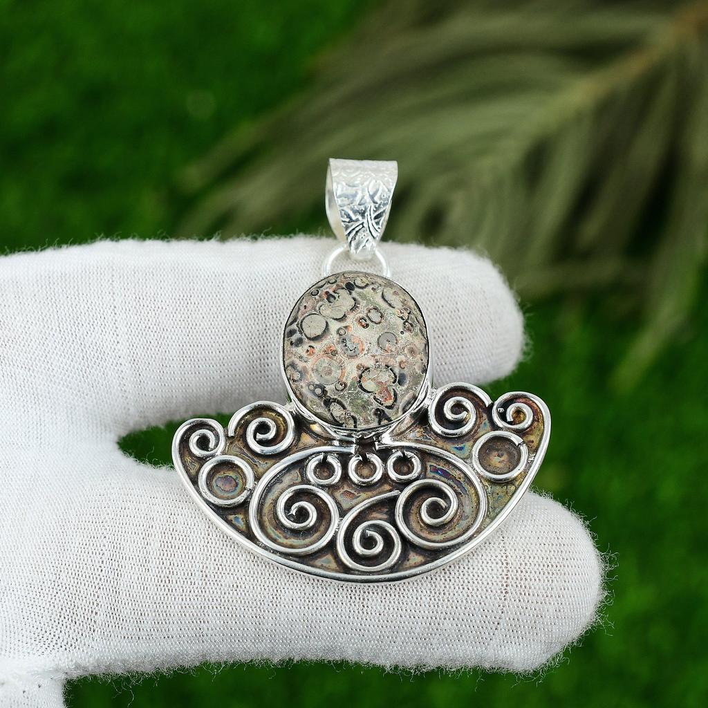 925 Silver Oval Ocean Jasper Gemstone Bezel Mother Trendy Unique Wedding Pendant