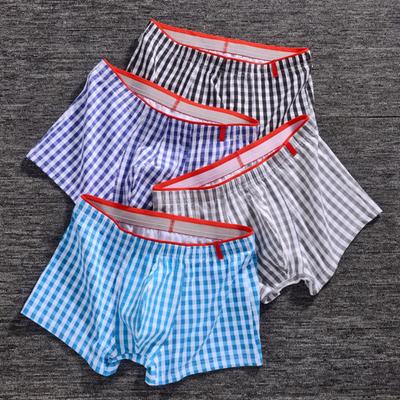 Heren Boxer Ondergoed Mid-rise Elastische Tailleband Ruitjesprint Shorts Briefs U-Convex Ademend Ondergoed Dagelijks Gebruik