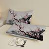 3pcs Cherry Blossom Fitted Sheet 3D Printed Pink And Black Floral Pattern Flat Sheet With Pillowcases No Filling Vivid Visual