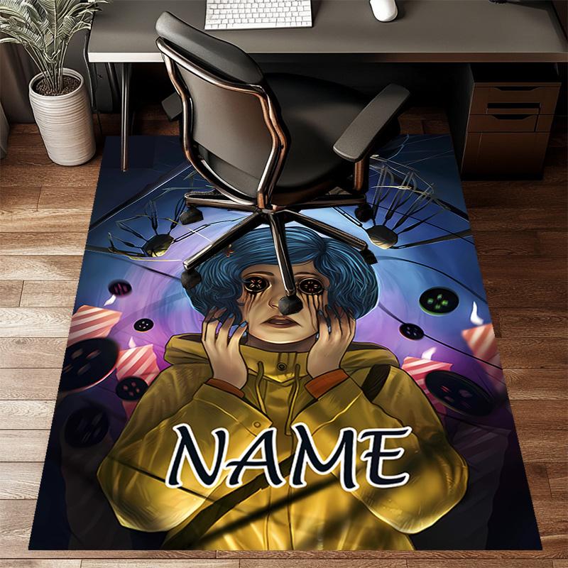 Custom Coraline Mat Personalized Name, Polyester Washable Indoor Entryway Rug, Gift for Christmas, Easter, Thanksgiving Day