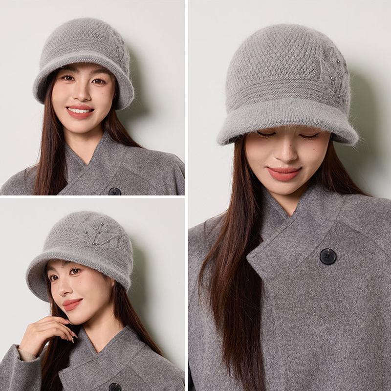 Mother Warm Hat Women's Autumn Winter Rabbit Hair Knitted Hat Middle-Aged and Elderly Thick Ear Protection Fisherman Hat