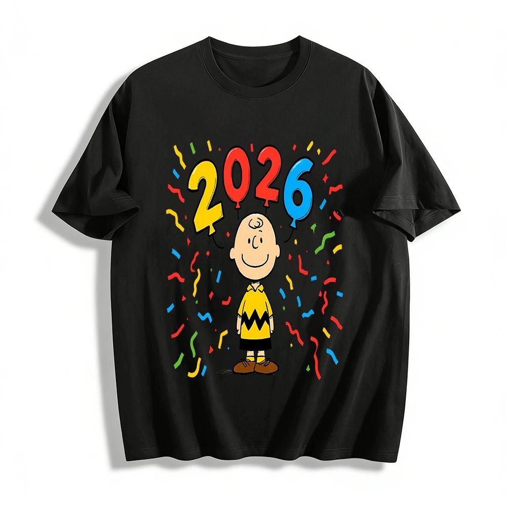 

2026 New Year Snoopy Charlie Brown Graphic Casual Top Pure cotton T-shirt XXS