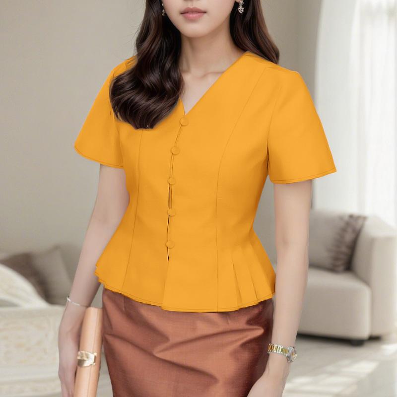 

ZANZEA Women Casual V-neck Summer Short Sleeve Slim Blouse 5XL жёлтый