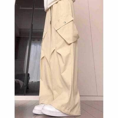 Women's Retro High-Waisted Wide-Leg Cargo Pants with Large Pockets