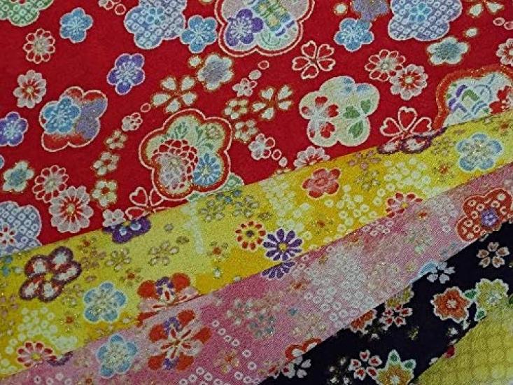 Ichigoe Chirimen for Tsumami Zaiku Set of 5 Floral Patterns and 5 Plain Patterns Cut Chirimen