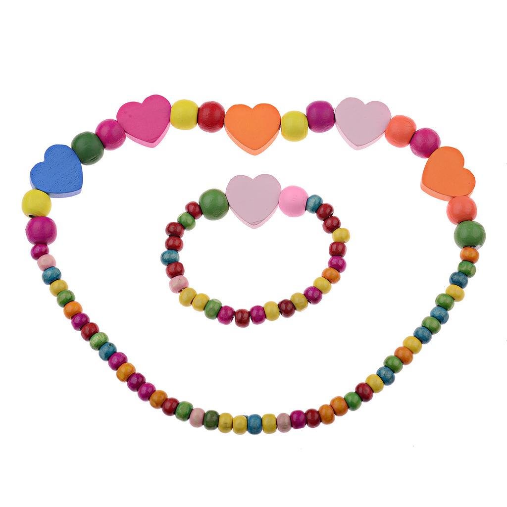 TopHanqi Girls Zircon Sets Cute Animal Butterfly Wood Beads Necklace Bracelet Set For Kids Children Girls Birthday Party Gift
