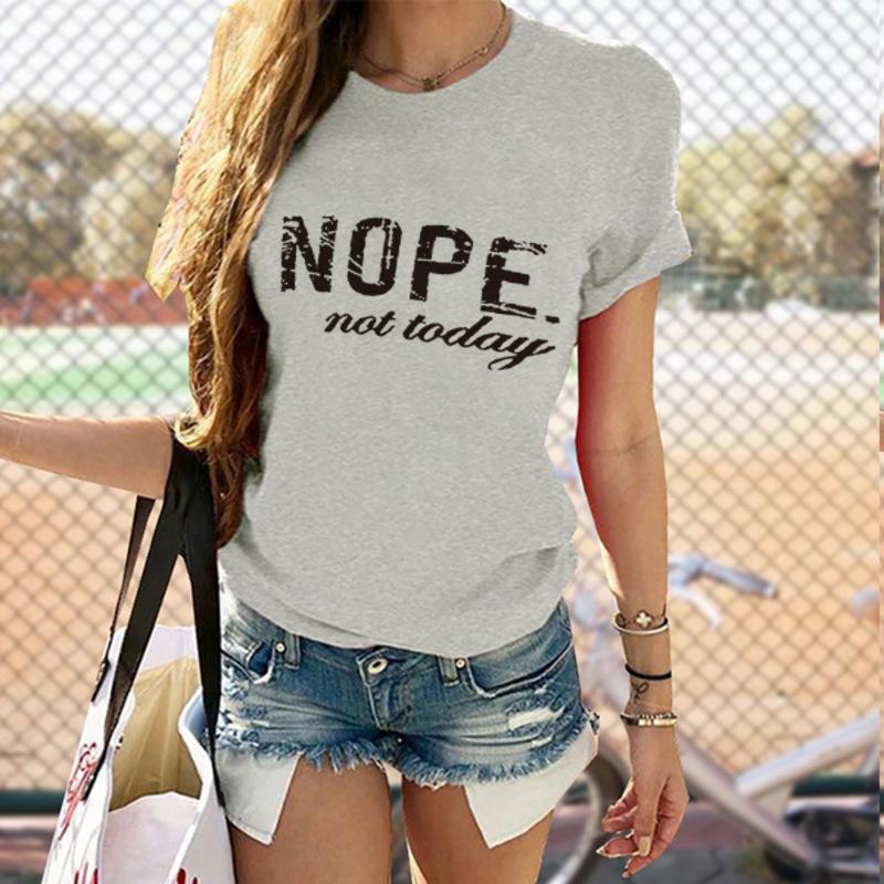 Ikke i dag Nei Dame T-skjorte Kort Ermet Rund Hals Casual Løse Overdeler Dame
