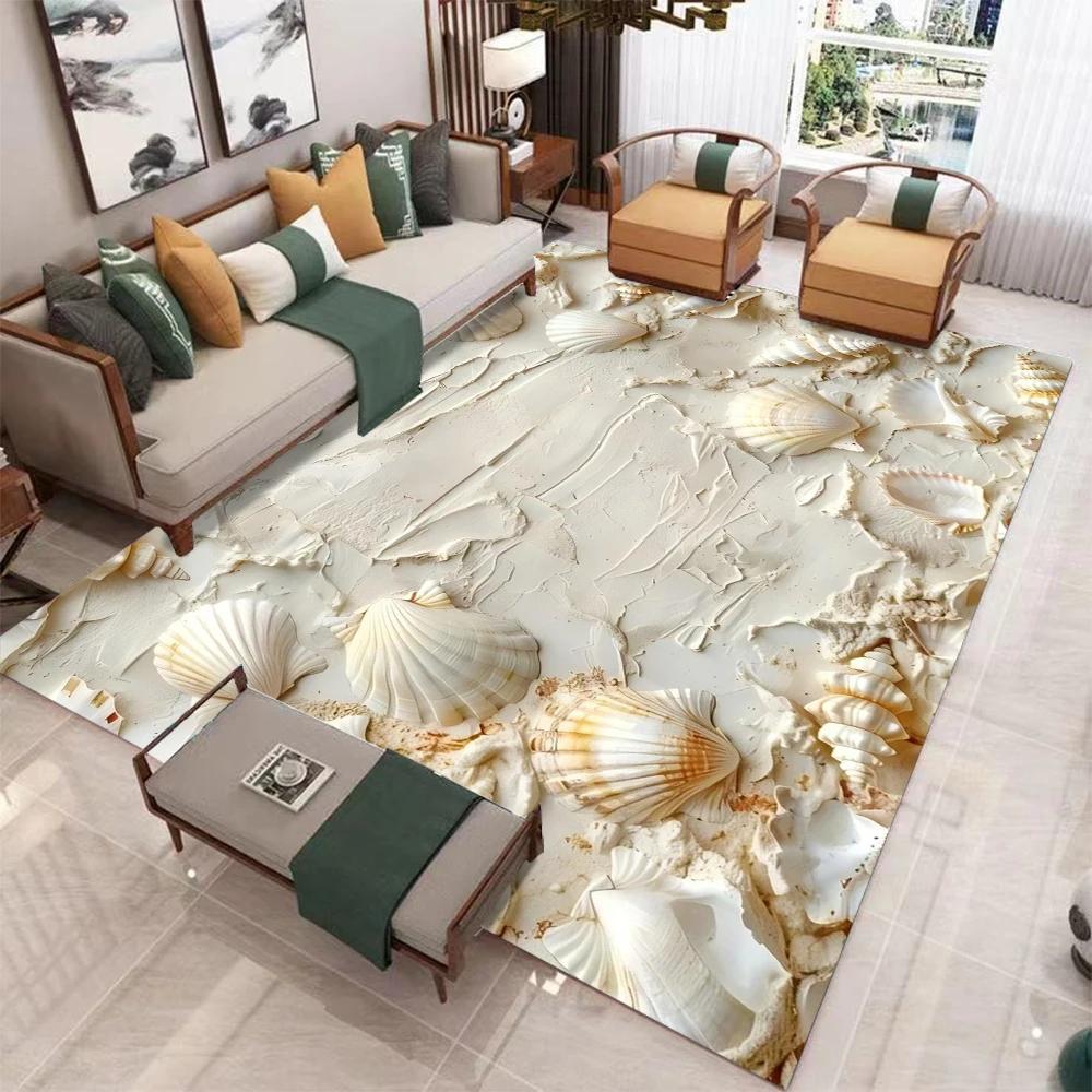 3d Starfish Beach Shell Sea Star Sand Carpet Rug for Living Room Bedroom Home Sofa Decoration,Kids Play Non-slip Floor Mat