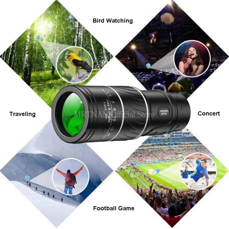 16x52 Hochleistungs-HD-Monokularteleskop Große Reichweite Zoom Bak4 Prisma mit Stativ Handyhalterung für Outdoor Camping Jagd Spektiv