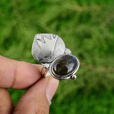 Gift For Women Multi Stone Bird Adjustable Ring 925 Silver Natural Labradorite