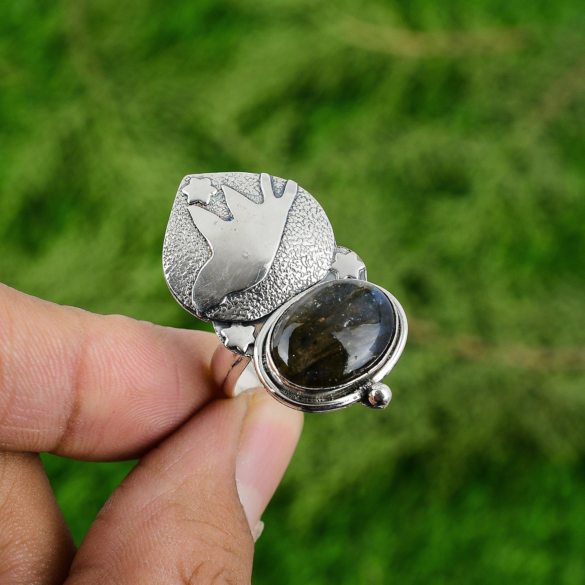 

Gift For Women Multi Stone Bird Adjustable Ring 925 Silver Natural Labradorite Adjustable