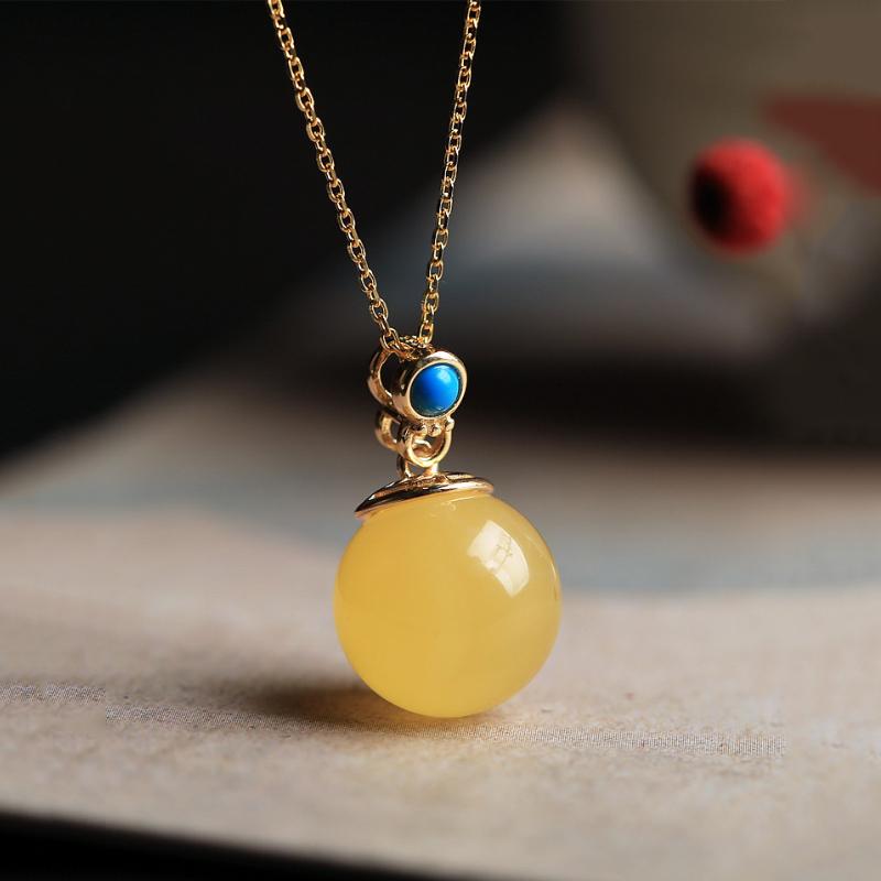 New  Inlaid Natural Topaz Bead Necklaces Classic Charm Pendant Chinese Style Vintage Engagement Party Jewelry