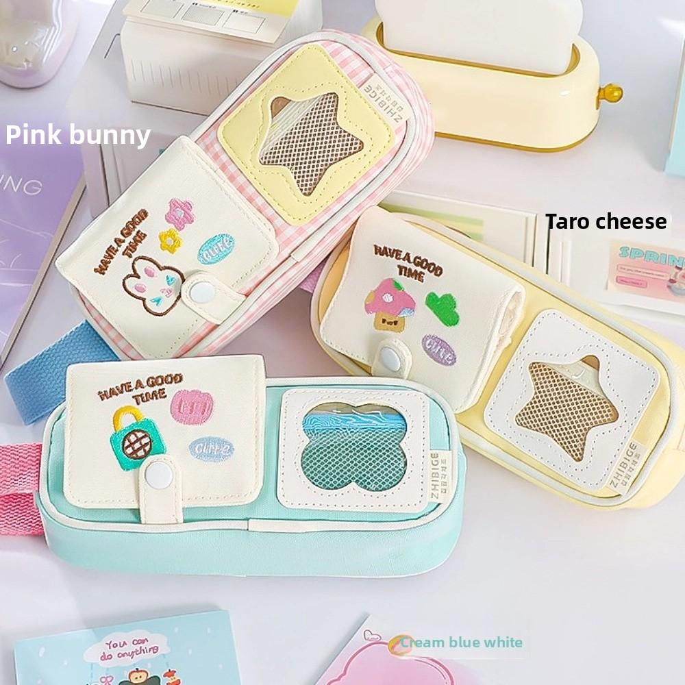 Multilayer Korean Pencil Case Embroidery Ins Pencil Pouch Y2K Cartoon Stationery Bag Unisex